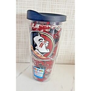 FSU Florida State Seminoles 24 Oz Tervis Tumbler Double Insulated Black Lid SS